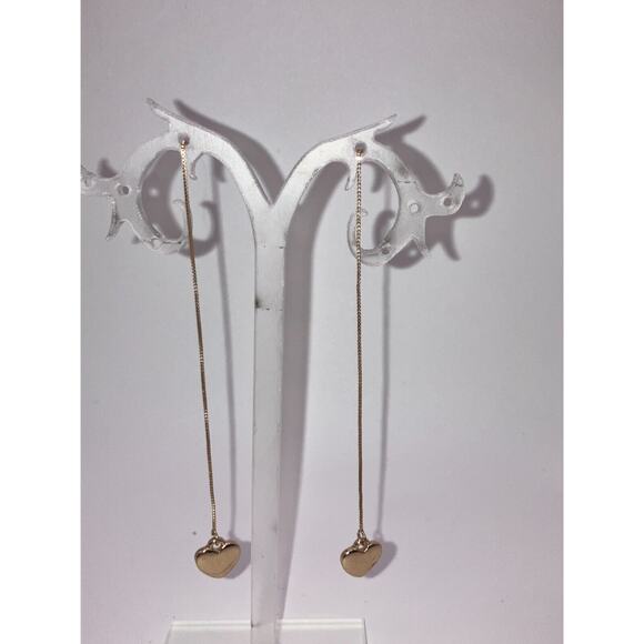 Reversible Rhinestone Puffed Heart Dangle Ear Threads 3.5" Earrings! - Picture 5 of 12